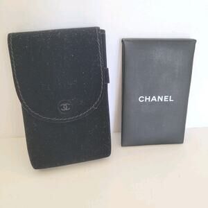 Chanel Compact Mirror With Pouch Case Black Portable Rectangular Small